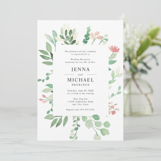 Blush floral greenery bruiloft receptie (Staand voorkant)