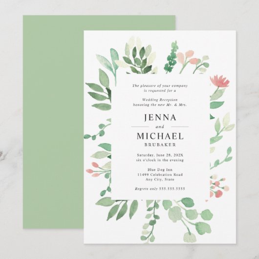 Blush floral greenery bruiloft receptie (Voorkant / Achterkant)