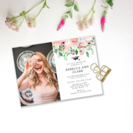 Blush Floral Greenery Custom Foto Afstuderen Kaart