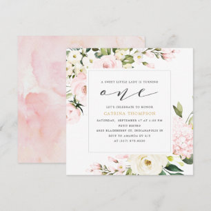 Blush Floral Greenery Girl 1ste verjaardag Kaart