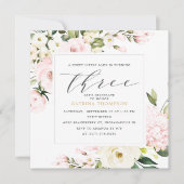 Blush Floral Greenery Girl 3rd Birthday Party Kaart (Voorkant)