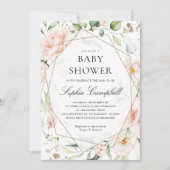 Blush Floral Greenery Girl Rustic Baby shower Kaart (Voorkant)