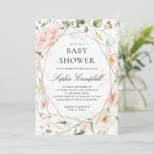 Blush Floral Greenery Girl Rustic Baby shower Kaart (Staand voorkant)