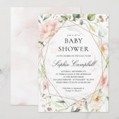 Blush Floral Greenery Girl Rustic Baby shower Kaart (Voorkant / Achterkant)
