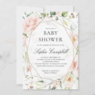 Blush Floral Greenery Girl Rustic Baby shower Kaart