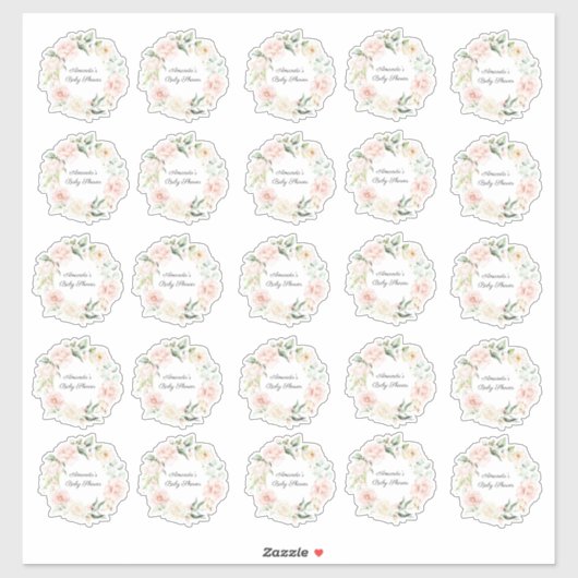 Blush Floral Greenery Girl Rustic Baby shower Sticker (Vel)