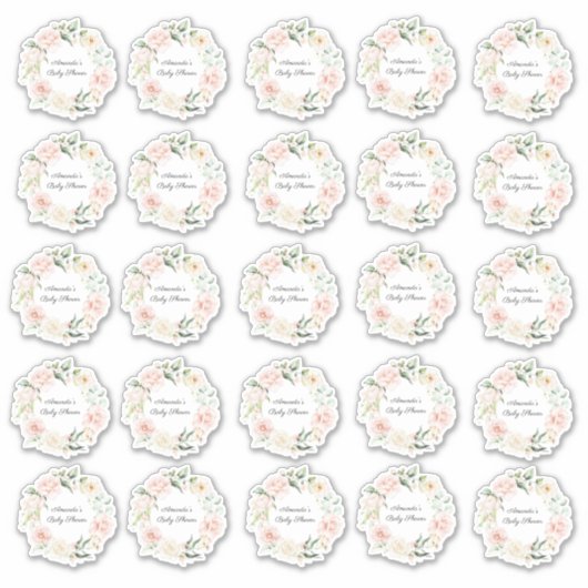 Blush Floral Greenery Girl Rustic Baby shower Sticker (Voorkant)