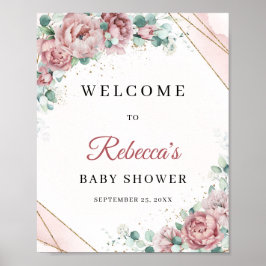 Blush floral greenery Gold Baby shower Welkom Poster