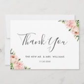 Blush Floral Greenery Gold Geometric Photo Weddens Bedankkaart (Achterkant)