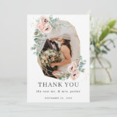 Blush Floral Greenery Gold Geometric Photo Weddens Bedankkaart (Staand voorkant)