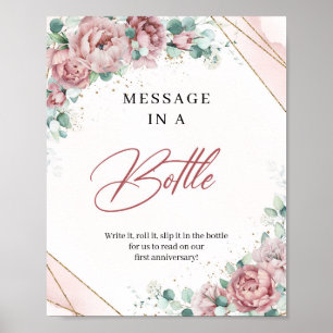 Blush floral greenery Gold Message in a Bottle Poster