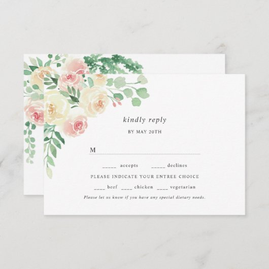 Blush Floral Greenery kiest voor bruiloft rsvp (Voorkant / Achterkant)
