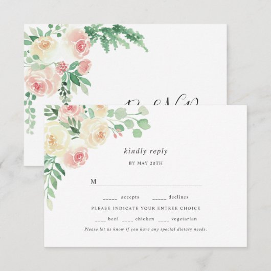 Blush Floral Greenery kiest voor bruiloft rsvp Kaartje (Voorkant / Achterkant)