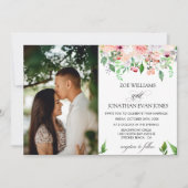 Blush Floral Greenery Personalized Photo Wedding Kaart (Voorkant)