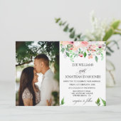 Blush Floral Greenery Personalized Photo Wedding Kaart (Staand voorkant)