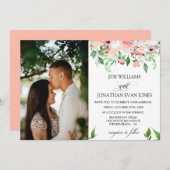 Blush Floral Greenery Personalized Photo Wedding Kaart (Voorkant / Achterkant)