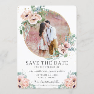 Blush Floral Greenery Photo Save the Date Kaart