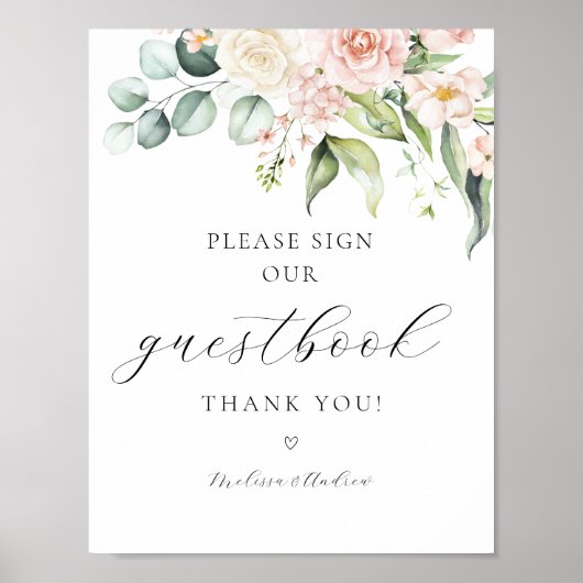 Blush Floral Greenery Teken ons gastenboek Poster (Voorkant)