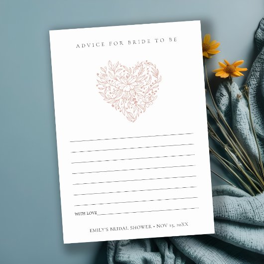 Blush Floral Heart advies voor Bride Vrijgezellenf Informatiekaartje