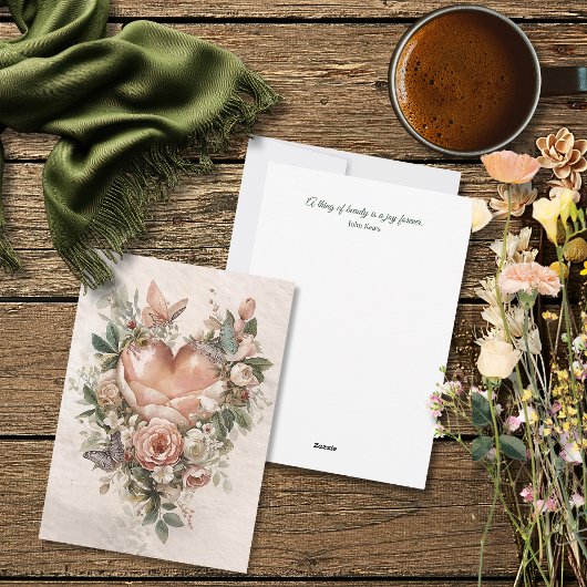 Blush Floral Heart Butterflies and Soft Botanicals Feestdagenkaart