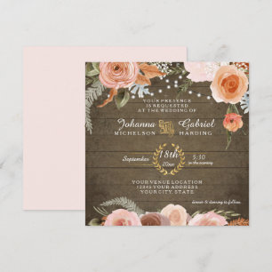 Blush Floral Herfst Rustic Wood Forest Green Leaf Kaart