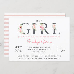 Blush Floral Het is een GIRL Baby shower Kaart