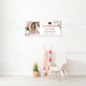 Blush Floral High School Afstuderen Foto Afstudere Spandoek (Insitu)