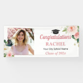 Blush Floral High School Afstuderen Foto Afstudere Spandoek (Horizontaal)