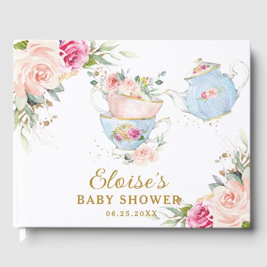Blush Floral High Tea Party Baby Vrijgezellenfeest Gastenboek (Voorkant)