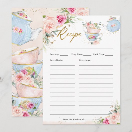 Blush Floral High Tea Party brengt Recipe Kaart me (Voorkant / Achterkant)