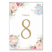 Blush Floral High Tea Party Bridal Table Number Kaart (Achterkant)