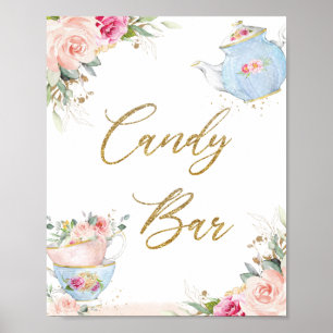 Blush Floral High Tea Party Snoep Bar Bruids Baby Poster