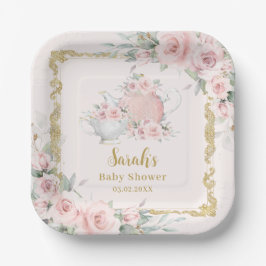 Blush Floral High Tea Party Verjaardag Baby shower Papieren Bordje