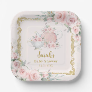 Blush Floral High Tea Party Verjaardag Baby shower Papieren Bordje