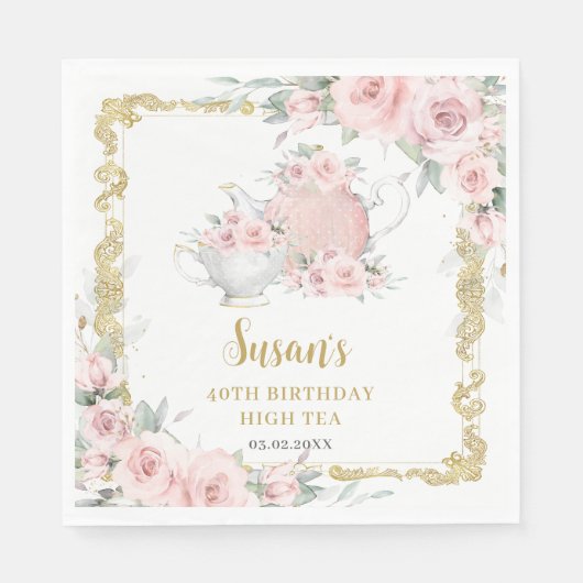  Blush Floral High Tea Party Verjaardag Servet (Voorkant)