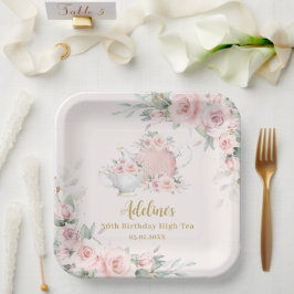 Blush Floral High Tea Party Verjaardag Vrijgezelle Papieren Bordje