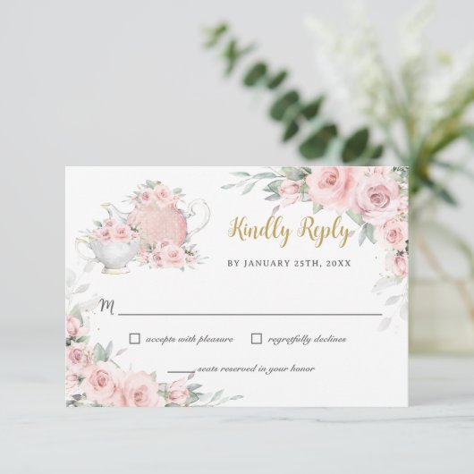Blush Floral High Tea Party vriendelijk antwoord (Staand voorkant)