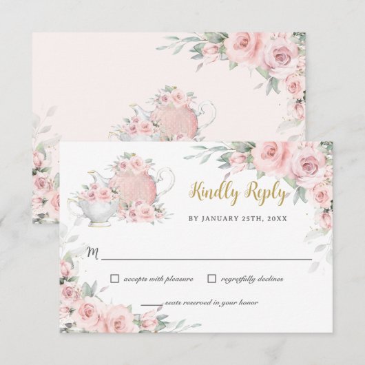 Blush Floral High Tea Party vriendelijk antwoord (Voorkant / Achterkant)