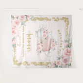 Blush Floral High Tea Verjaardag Baby Vrijgezellen Wandkleed (Voorkant (horizontaal))