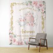 Blush Floral High Tea Verjaardag Baby Vrijgezellen Wandkleed (In situ)