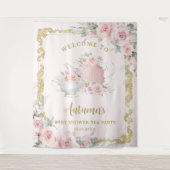 Blush Floral High Tea Verjaardag Baby Vrijgezellen Wandkleed (Voorkant)