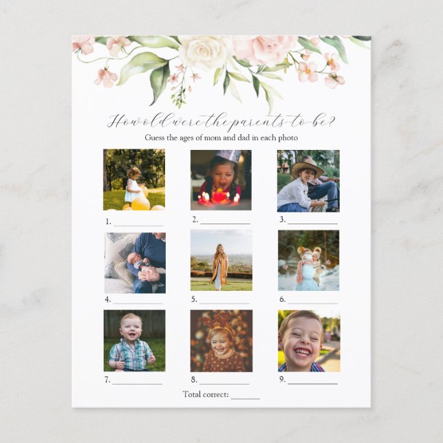 Blush Floral Hoe oud waren ze Baby shower spel (Voorkant)