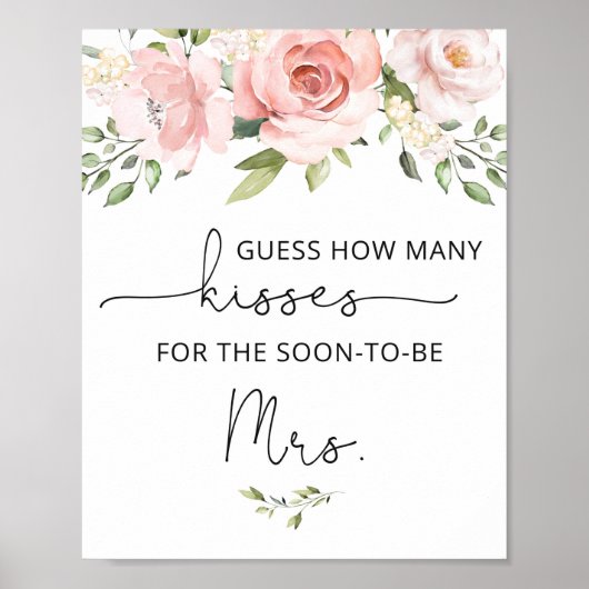 Blush floral Hoeveel kisses vrijgezellenfeest game Poster (Voorkant)