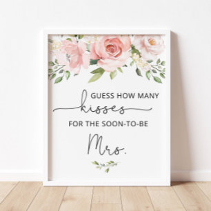 Blush floral Hoeveel kisses vrijgezellenfeest game Poster