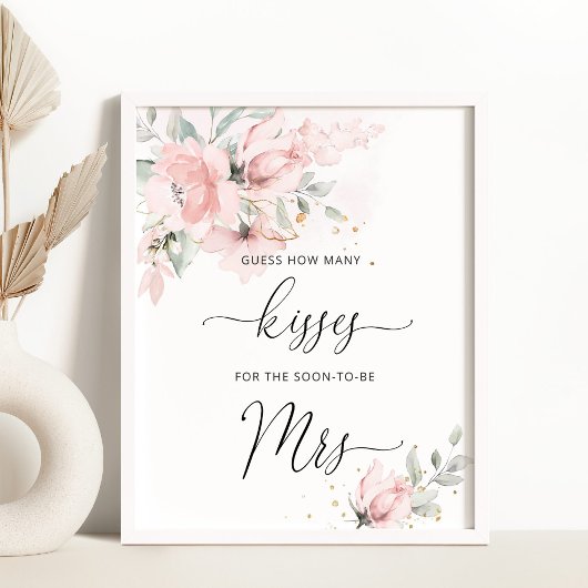 Blush floral Hoeveel kisses vrijgezellenfeest game Poster