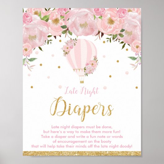 Blush Floral Hot Air ballon late nacht Diaper Poster (Voorkant)