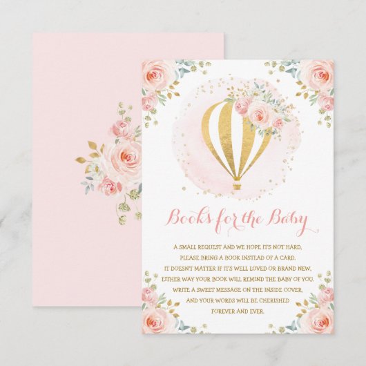 Blush Floral Hot Air ballonboeken voor Baby Informatiekaartje (Voorkant / Achterkant)