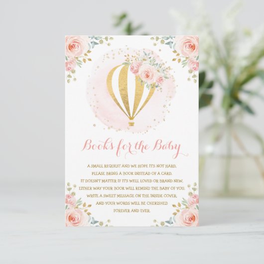 Blush Floral Hot Air ballonboeken voor Baby Informatiekaartje (Staand voorkant)