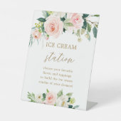Blush Floral Ice Cream Bar-desserttabel Reclamebord Met Voetstuk (Voorkant)
