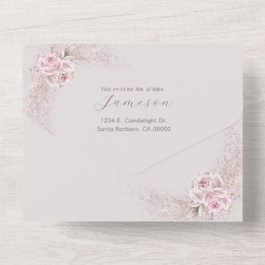 Blush Floral in One Wedding Invitation RSVP All In One Uitnodiging (Achterkant)